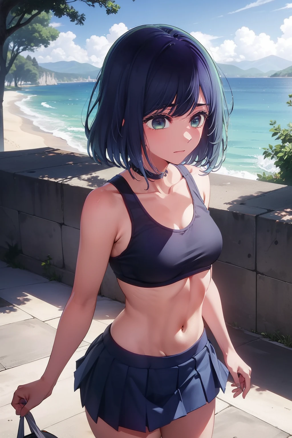 Akane Kurokawa,nackt,blaues Haar,nackt,hot,sexy,beautiful,Perfect Body,1girls,medium boobs,Meisterwerk,Perfektes Gesicht,ausdrucksstarkes Gesicht,nackt,strand,bikini top,no jacked,short skirt,only bikini top,young,not tall,small tighs,short,18 years old,beach,medium tits,small,lust