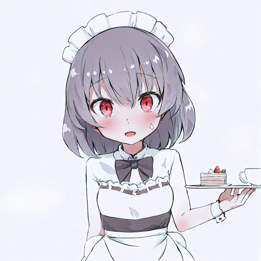 animemanga girl,It was topped with a plate of cake and a strawberry, anime moe art style, ( Waitress ) Girl, Yandere, gapmoe Yandere, anime girl in a maid costume, anime visual of a cute girl, Maid outfit, in an anime style, small curvaceous , Lolindere. Tall, maid, shirabii --auto