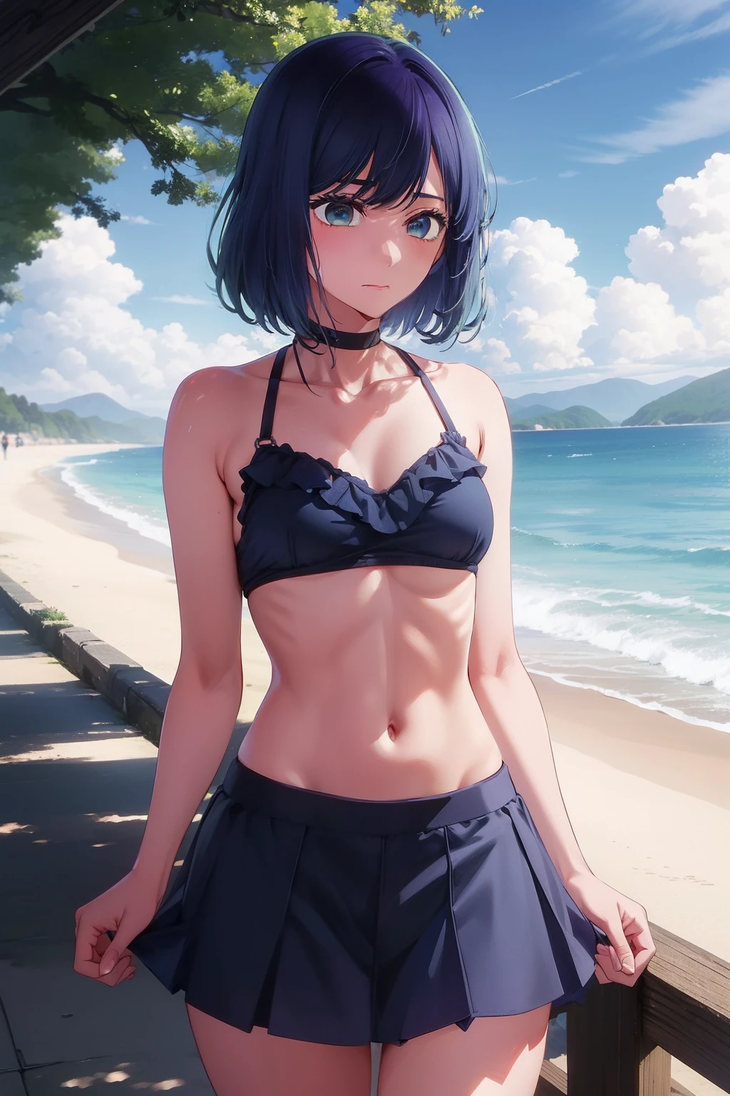 Akane Kurokawa,nackt,blaues Haar,nackt,hot,sexy,beautiful,Perfect Body,1girls,medium boobs,Meisterwerk,Perfektes Gesicht,ausdrucksstarkes Gesicht,nackt,strand,bikini top,no jacked,short skirt,only bikini top,young,not tall,small tighs,short,18 years old,beach,medium tits,small,lust