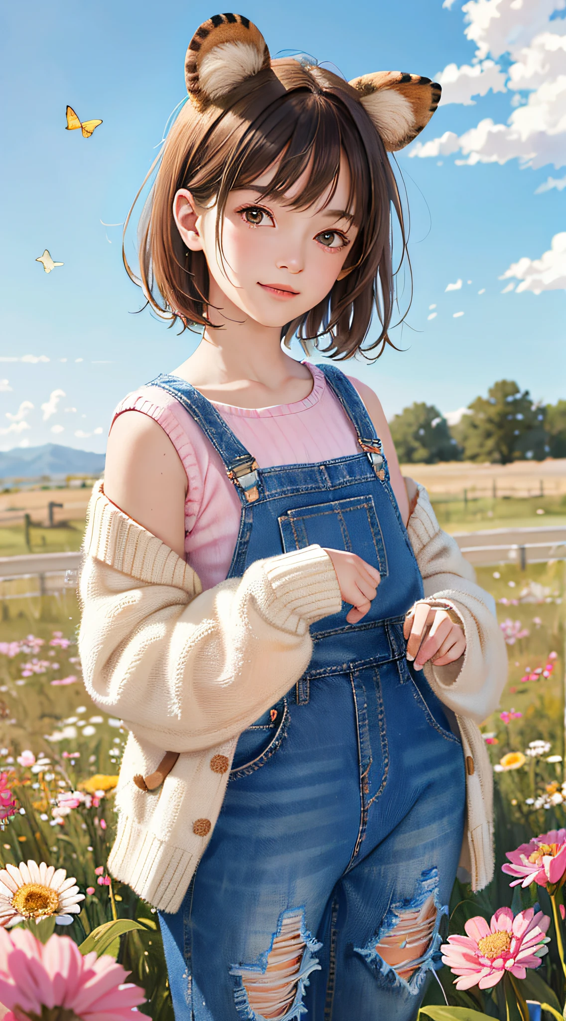 Colorful flowers, short hair, youth, raised corners, smile --auto --s2