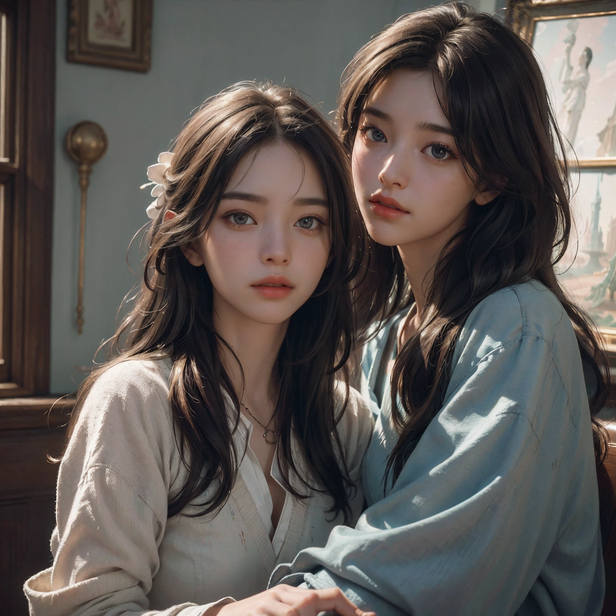 (RAW photo, best quality), (realistic, photo-realistic:1.3),best quality,highly detailed,masterpiece,ultra-detailed,illustration,1girl,upper_body,dynamic angle,world masterpiece theater,messy_long_hair,best quality,extremely detailed CG unity 8k wallpaper,ink,Amazing,cinematic lighting,lens_flare, dunhuang_style