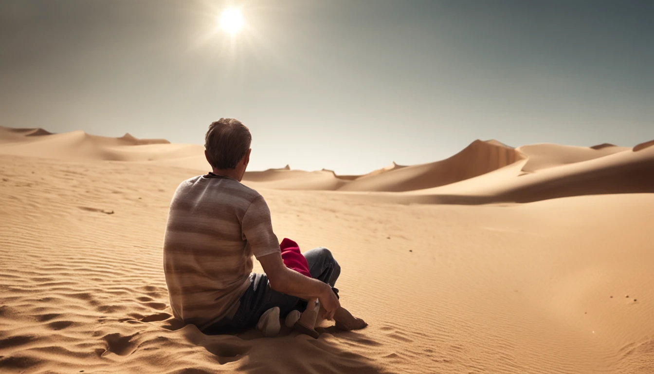 HOMEM VELHO, SENTADO NA AREIA, IN THE DESERT NEXT TO A CHILD, OLHANDO PARA AS ESTRELAS, realistico,