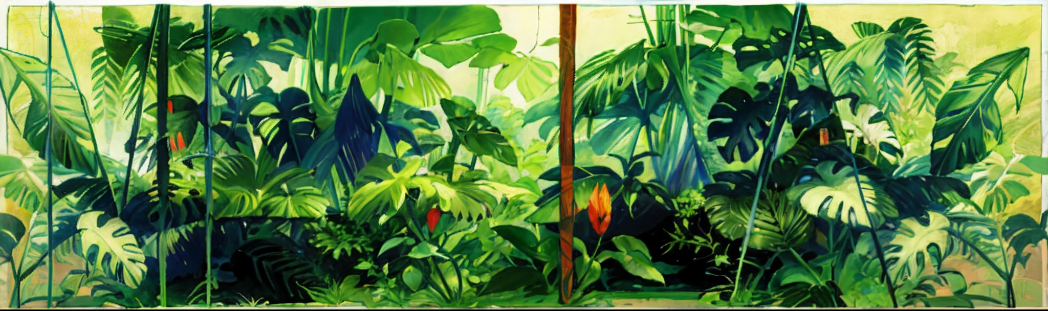 a drawing of a group of plants with a picture of a man, jungle grunge, art nouveau jungle environment, plants and jungle, botanic foliage, architectural and tom leaves, leaves and vines, branches and foliage, big leaves and stems, fading to dust and leaves, composition study, ink and screentone, etching render, complex and desaturated
