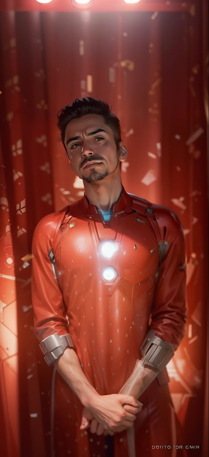 "Please convert my photo into an Iron Man suit with the Tony Stark lab background while keeping my face unchanged. Make me look like I'm wearing the Iron Man suit and surrounded by the lab's technology."