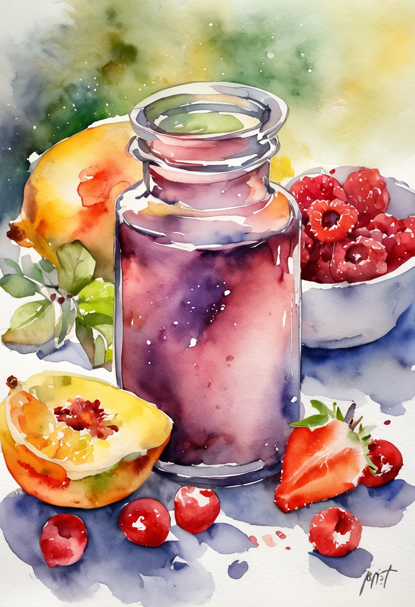 (Masterpiece: 1.2), (Best quality: 1.2), Glass sealed jar, Fruits, lewd juice, Magic potions, Colorful,, White background,, Masterpiece, Super detail, (Best quality, high resolution), Ultra HD, 32K, CGSTATION pop, Masterpiece, Best quality