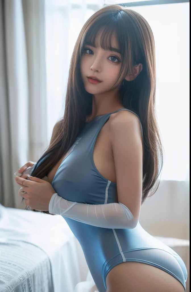 tmasterpiece,best qualityer,1girll,tight gymsuit,fit and muscular body,musculature,woman,Transparent body,long whitr hair,rays of sunshine,mediuml breasts,iridescent dress,glowing stars,digital illustrations,glowing stars,Refractive spikes,color difference,and(with light glowing,holofoil:0.6),