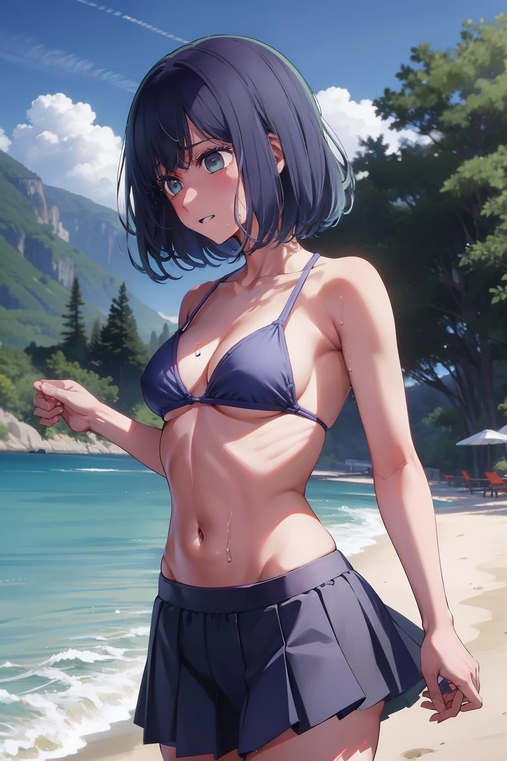 Akane Kurokawa,nackt,blaues Haar,nackt,hot,sexy,beautiful,Perfect Body,1girls,medium boobs,Meisterwerk,Perfektes Gesicht,ausdrucksstarkes Gesicht,nackt,strand,bikini top,no jacked,short skirt,only bikini top,young,not tall,small tighs,short,18 years old,beach,medium tits,small,lust,horny,wet,No Jacked,Sperm dripping from pussy,Full of lust , No jackeds,orgasm