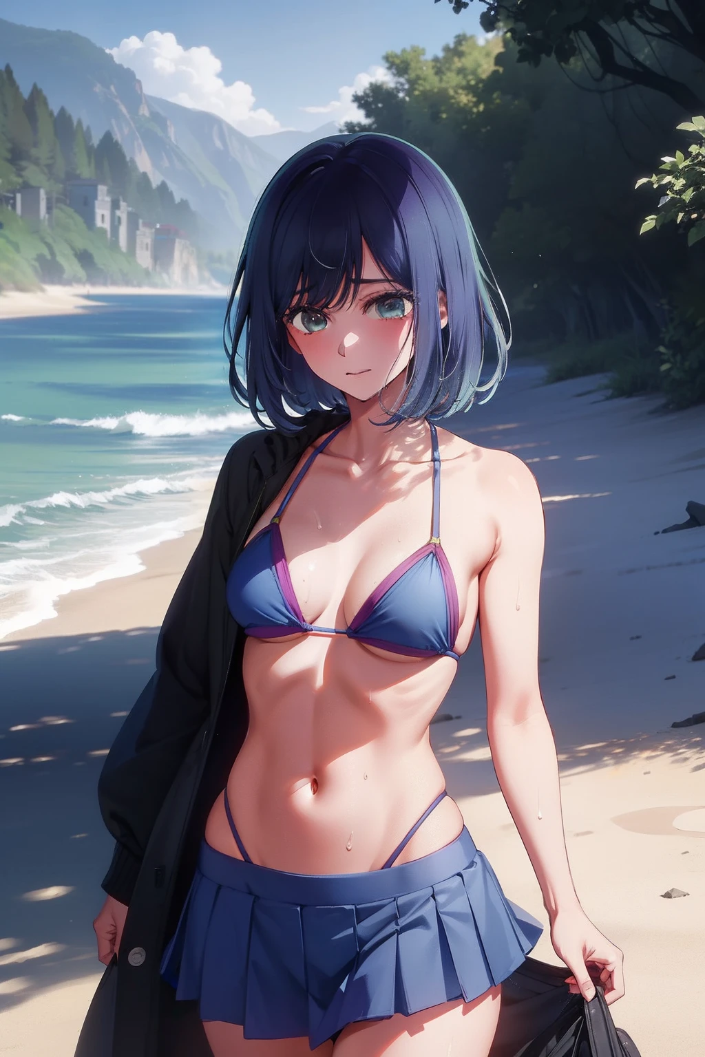 Akane Kurokawa,nackt,blaues Haar,nackt,hot,sexy,beautiful,Perfect Body,1girls,medium boobs,Meisterwerk,Perfektes Gesicht,ausdrucksstarkes Gesicht,nackt,strand,bikini top,no jacked,short skirt,only bikini top,young,not tall,small tighs,short,18 years old,beach,medium tits,small,lust,horny,wet,No Jacked,Sperm dripping from pussy,Full of lust , No jackeds,Very horny