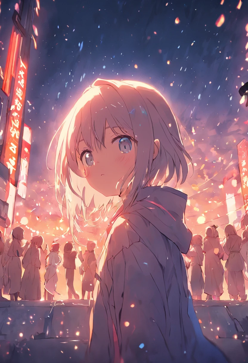 whaite hair,teens girl,droid,the night,lamplight