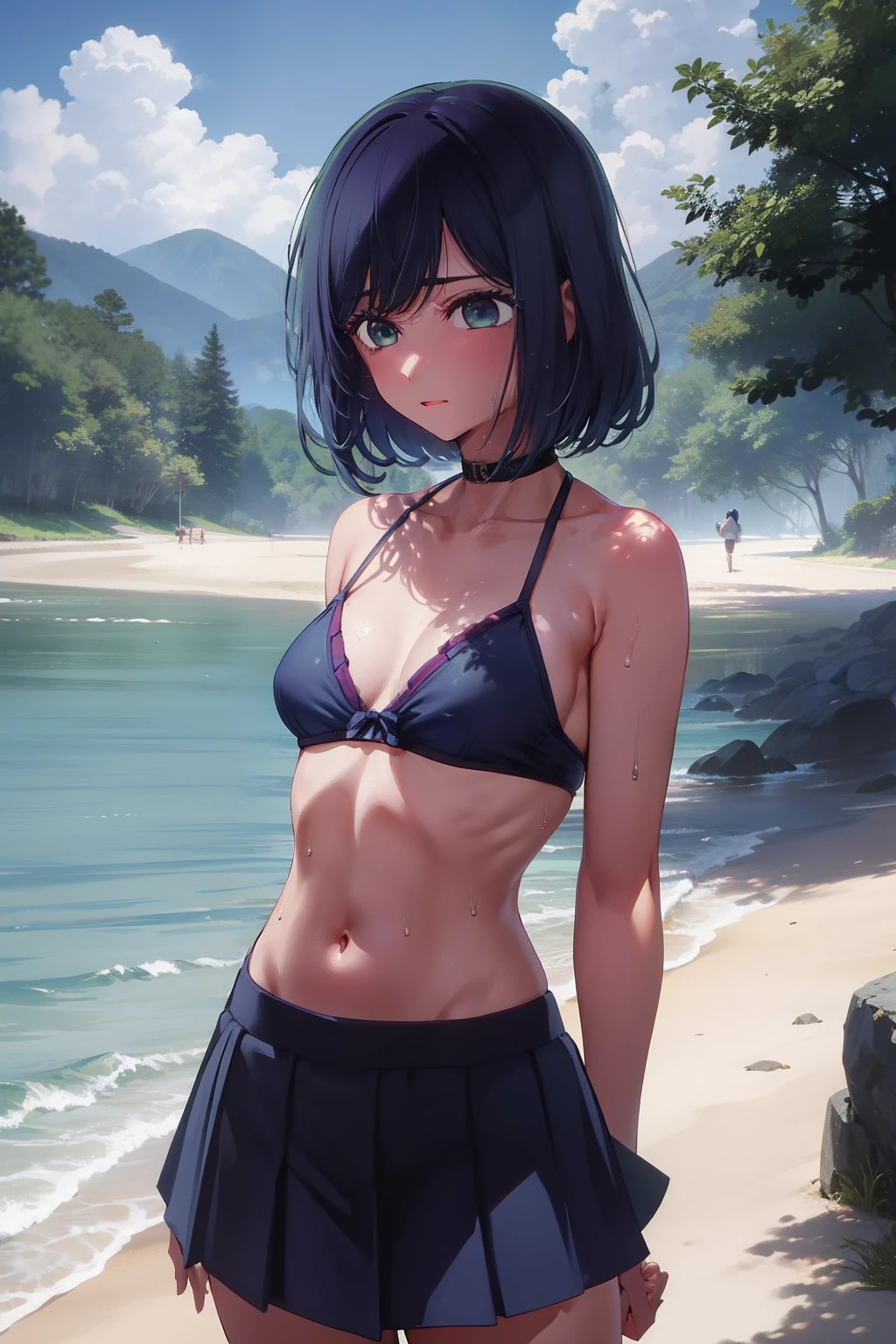 Akane Kurokawa,nackt,blaues Haar,nackt,hot,sexy,beautiful,Perfect Body,1girls,medium boobs,Meisterwerk,Perfektes Gesicht,ausdrucksstarkes Gesicht,nackt,strand,bikini top,no jacked,short skirt,only bikini top,young,not tall,small tighs,short,18 years old,beach,medium tits,small,lust,horny,wet,No Jacked,Sperm dripping from pussy,Full of lust , No jackeds,Very horny