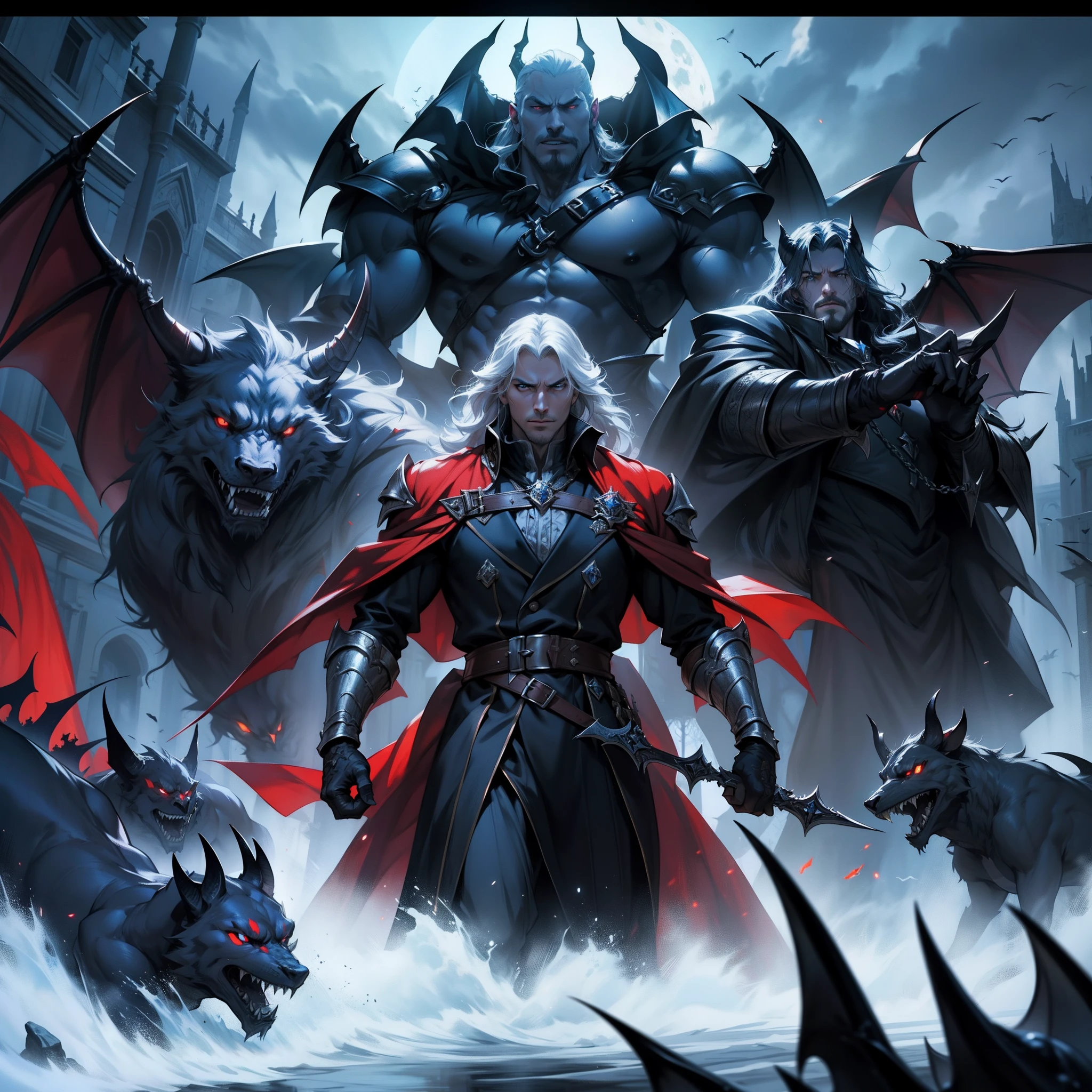 Castlevania Lord of the Shadows hyper realistic super detailed Dynamic poses of Lord Dracula leading troops armed with demons to the great battle Hyper realistic war super detailed sharp details cinematic scenes film film
