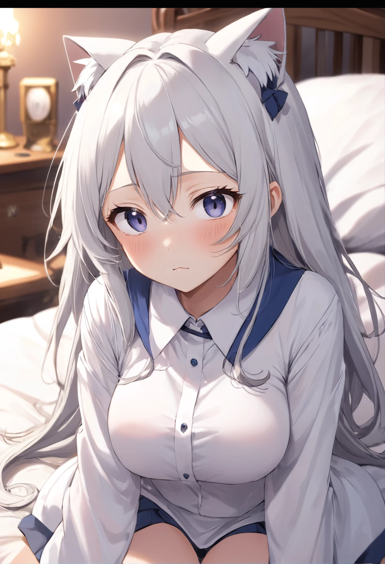 masterpiece, highest quality, 8K,NSFW, Anime manga has a naked girl getting fucked by a guy on the bed, 1 girl, Elaina (majo no tabitabi), hetero, 1 boy, intense sex, sex with men, {{handstand straddle}}, skirt, interracial, big penis, black skirt, Ahoge, shirt, long hair, blush, sleeveless shirt, nude, take off clothes, Open shirt, show off nipple, nipple, blue eyes, vagina, clitoris, urethra, Uterus, faceless man, white shirt, yellow ribbon, areola slip,No panties,lift up skirt, spread your legs,cute face, man's lower body, straddle, sleep on your back