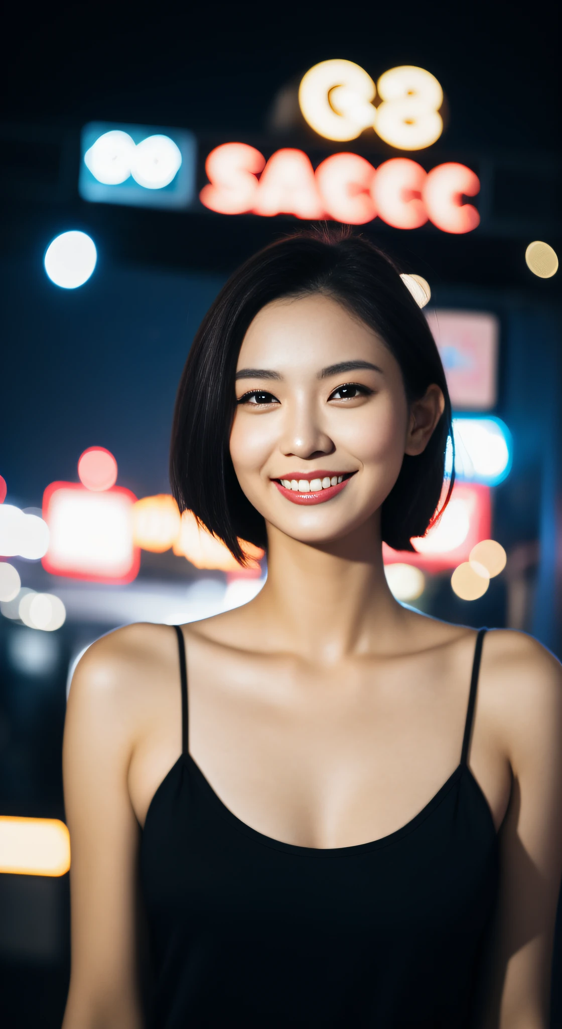 Alafid Asian woman in black dress standing in front of a neon sign, Gorgeous young Korean woman, Beautiful young Korean woman, beautiful Korean women, A young Asian woman, Beautiful young Asian woman, An Asian woman, Young Asian woman, Beautiful asian woman, Korean woman, young cute wan asian face, smiling fashion model face, with short hair