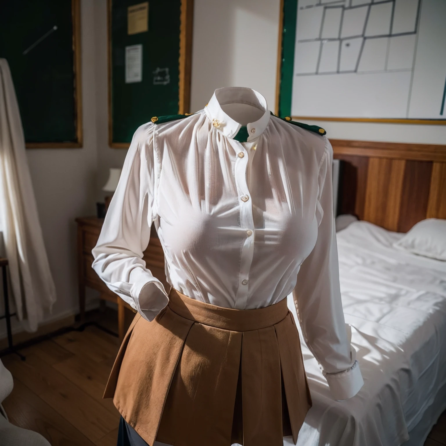 (girls' school blouse:1.7) , (school blouse suits swells as if worn by invisible girl:1.7),((invisible, no humans:1.7, headless:1.7, handless, legless)), (big breasts:1.9),(in the closet),(on the bed)
(8k, RAW photo, best quality, masterpiece:1.2), (realistic, photo-realistic:1.37),photon mapping, radiosity, ((Hasselblad photography)),physically-based rendering,