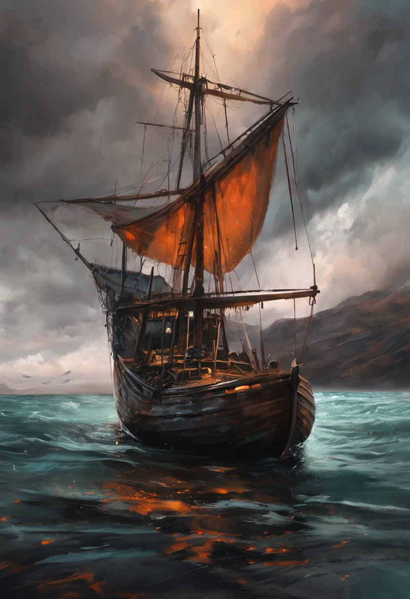 Real picture（（Oil paints ））Landscape painting,acrycle painting，Brush strokes，With unparalleled realism,ultrawide,ominous skies,Sail ships,Wooden boats,Lotus,Huge waves,Starry night,Harry Potter,voluminetric lighting,Clearing,Realistic,james gurney,art  stations，（（Paint with oil painting））