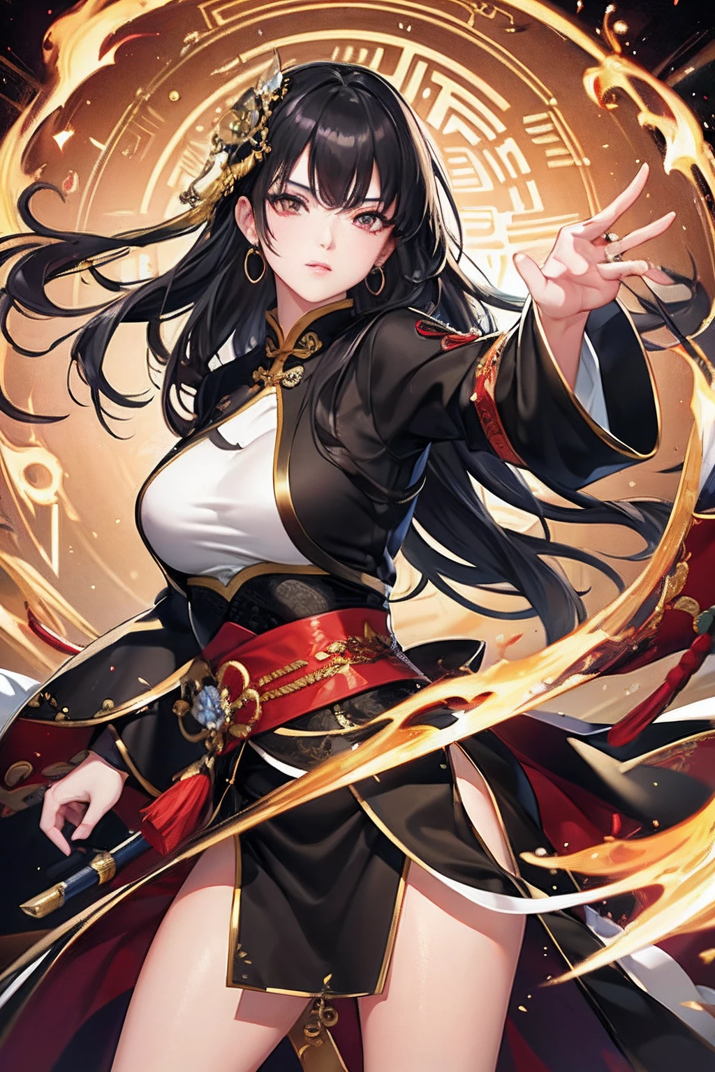 ​masterpiece、top-quality、hight resolution、High-quality images、8K、1womanl、detaileds、Detailed eye depiction、skin gloss、Lustrous black hair、Lisa、portlate、Chic black chinese clothes、Master of martial arts、Highkick、Kick up the heavens