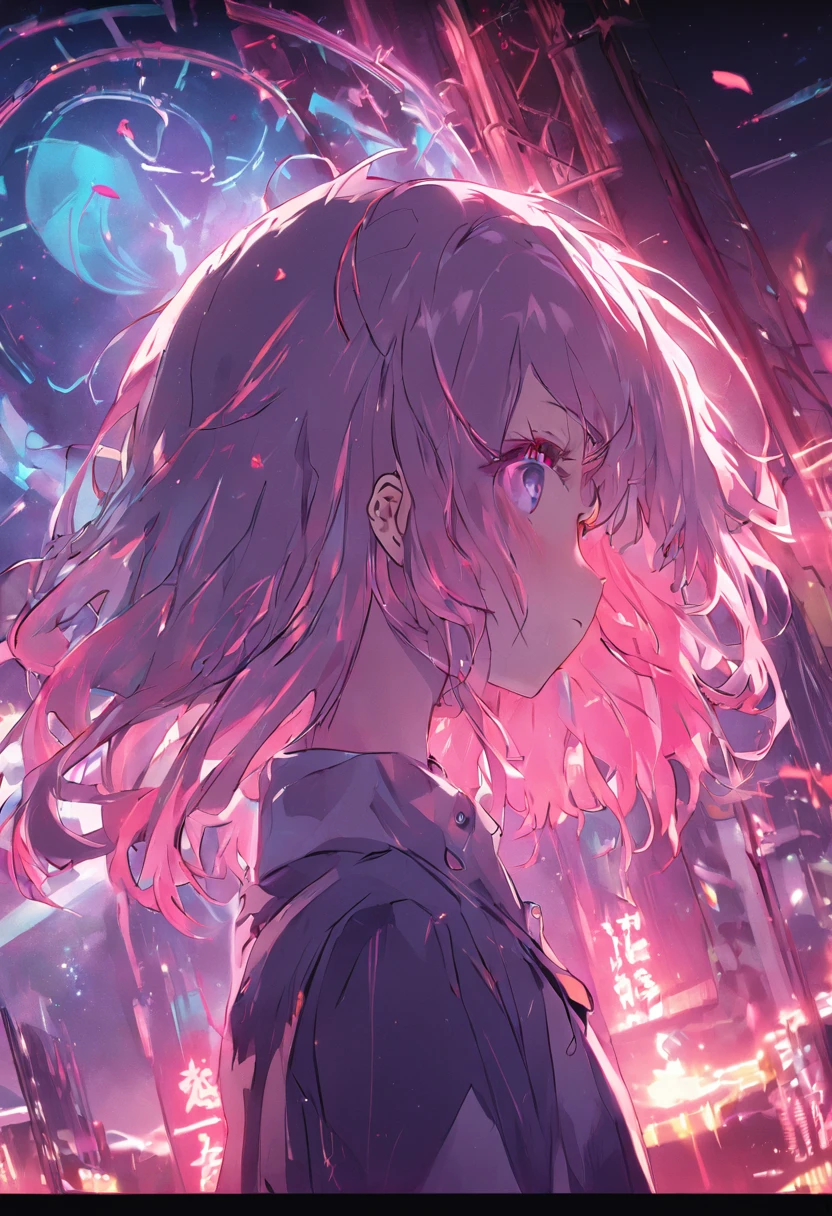 whaite hair,shoun,the night,lamplight,red pupils,cyber punk perssonage