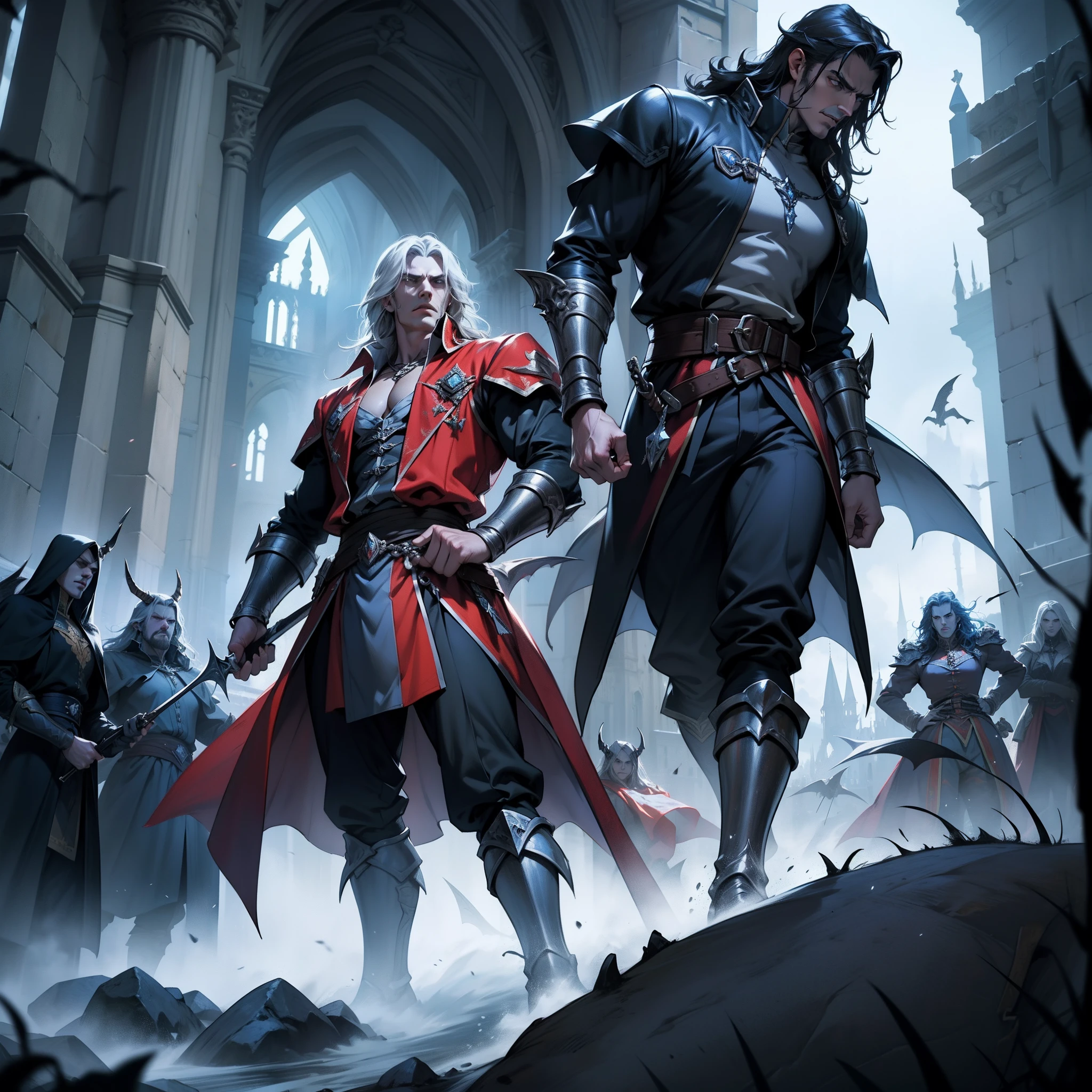Castlevania Lord of the Shadows hyper realistic super detailed Dynamic poses of Lord Dracula leading troops armed with demons to the great battle Hyper realistic war super detailed sharp details cinematic scenes film film