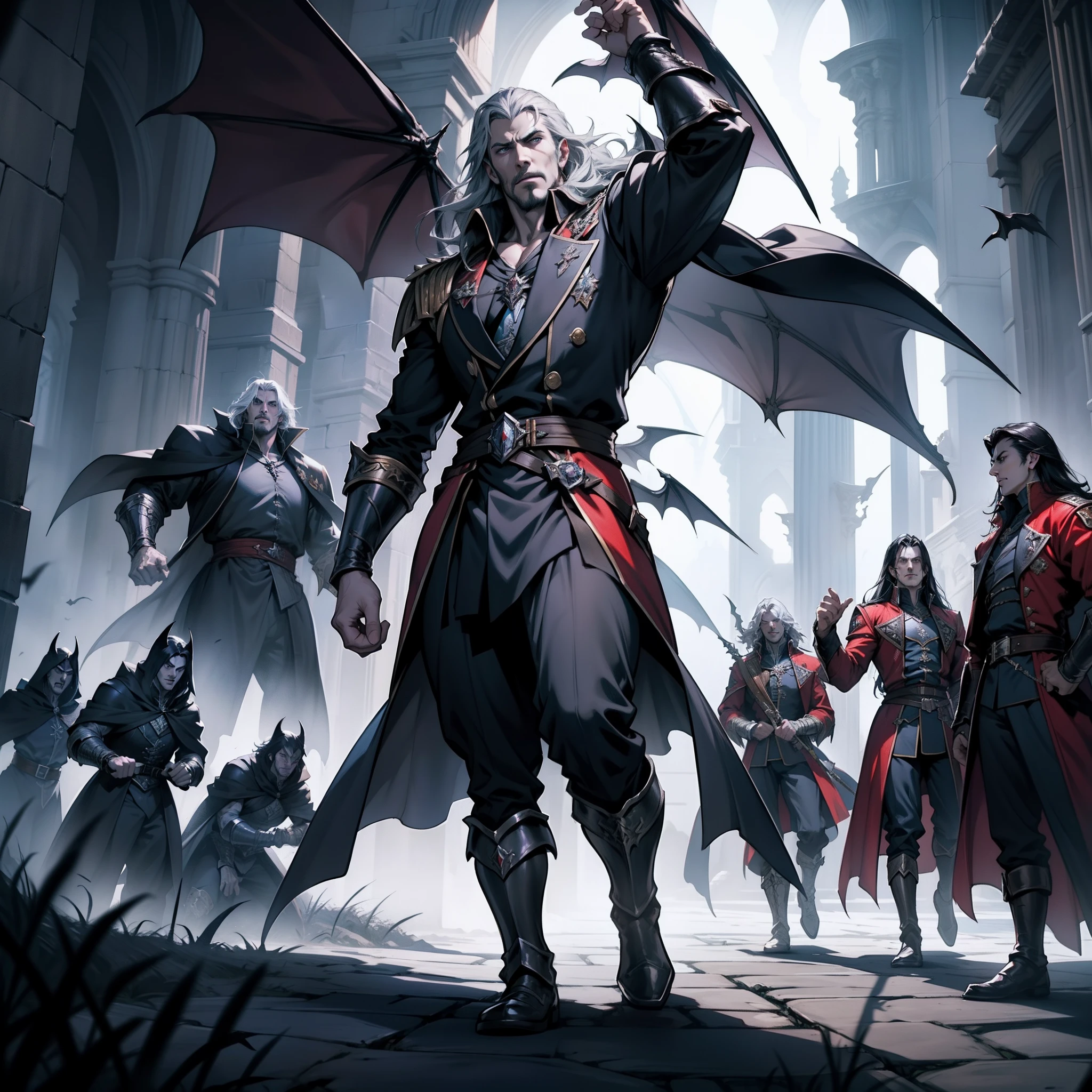 Castlevania Lord of the Shadows hyper realistic super detailed Dynamic poses of Lord Dracula leading troops armed with demons to the great battle Hyper realistic war super detailed sharp details cinematic scenes film film