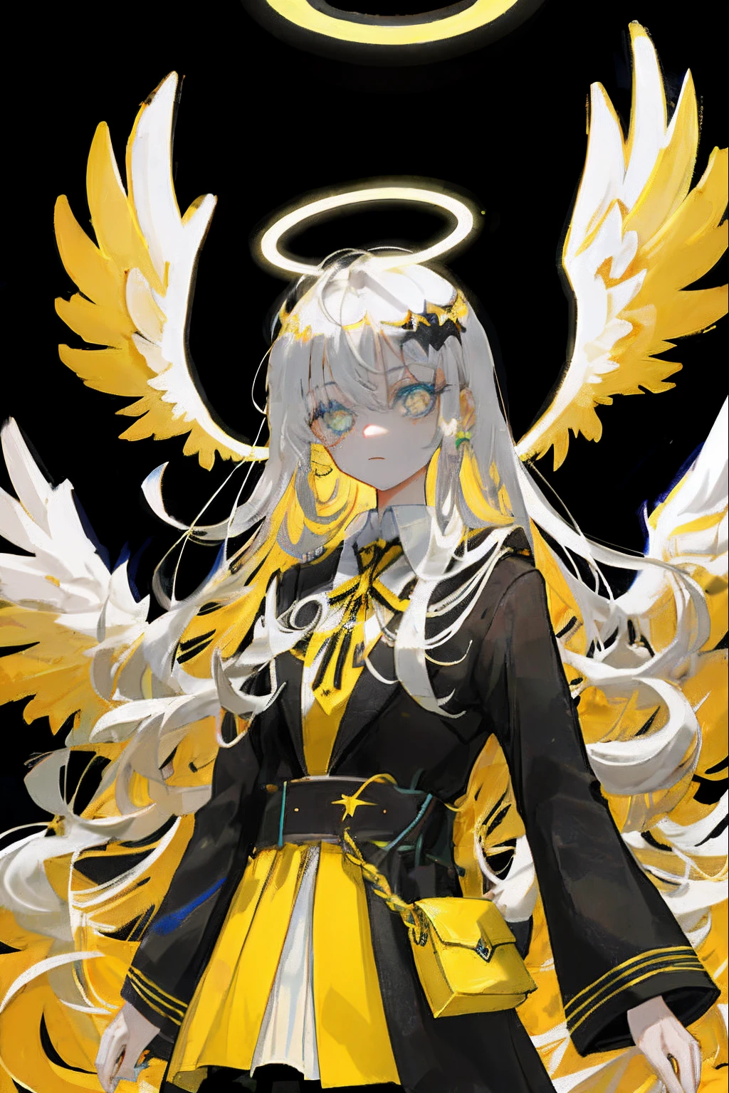 1girl, (assustador), anjo, lindos, (halo vermelho), Escuro, olhos brilhantes, olhos vermelhos, (Asas de Anjo), Holy, on water, sensual, black tunic, pena, confiante, sorrir, olhos expressivos, Olhos coloches, Contraste, Sombras, master part, arte digital, olhos brilhantes, Intimidante, corrompido, demoniaca, abstrair, Sentimentos