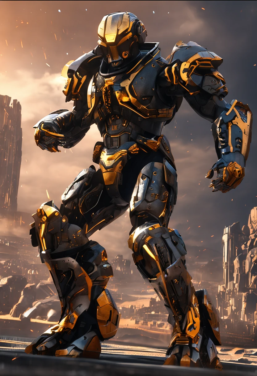 cyber punk perssonage, Fighting , Stunning armor, Black gold armor, Epic, 8K
