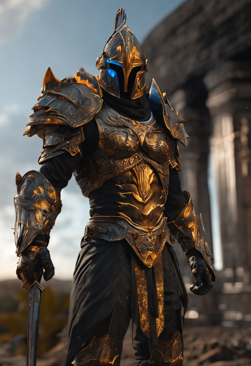 spartan warrior, Fighting , Stunning armor, Black gold armor, Epic, 8K