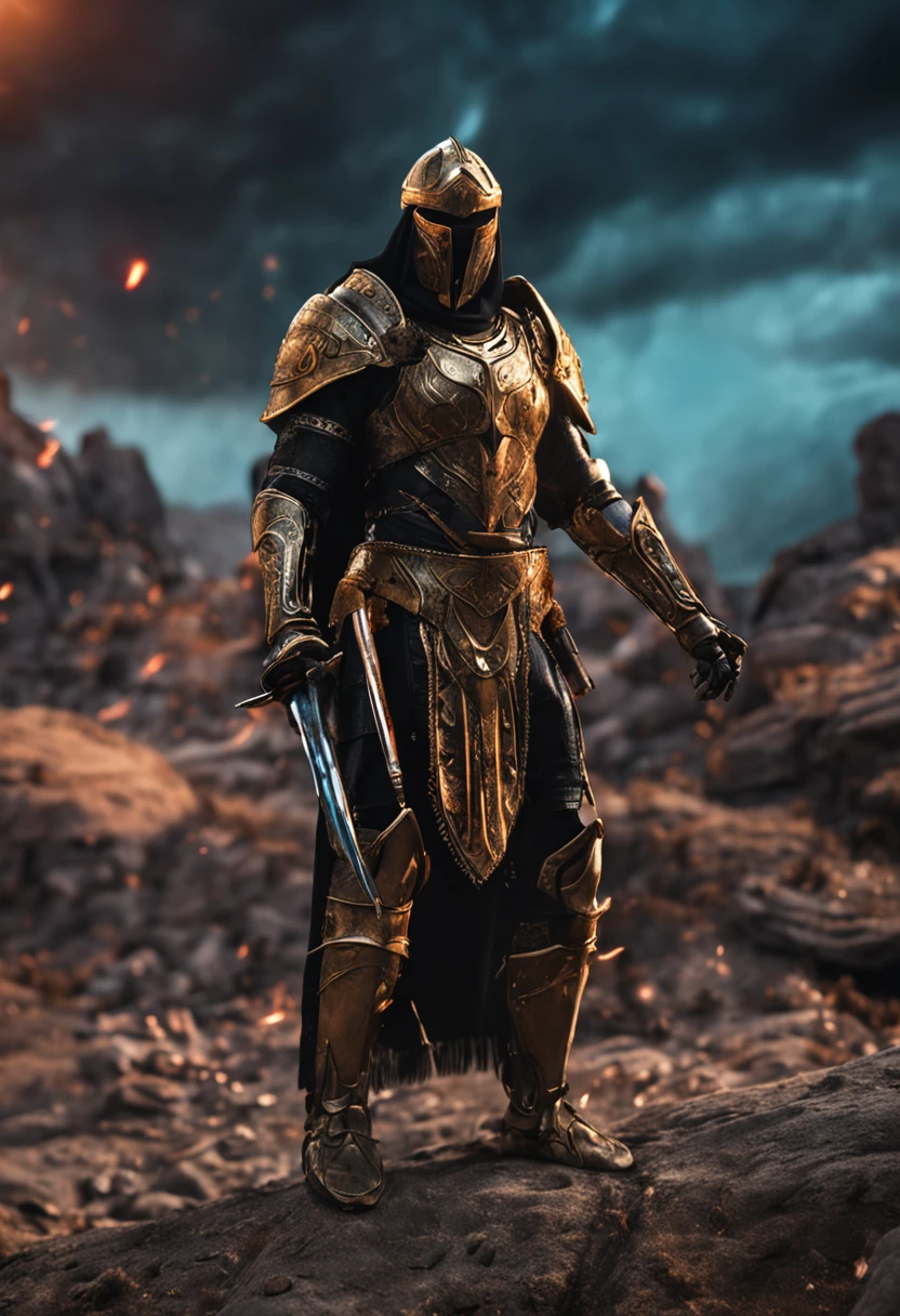 spartan warrior, Fighting , Stunning armor, Black gold armor, Epic, 8K