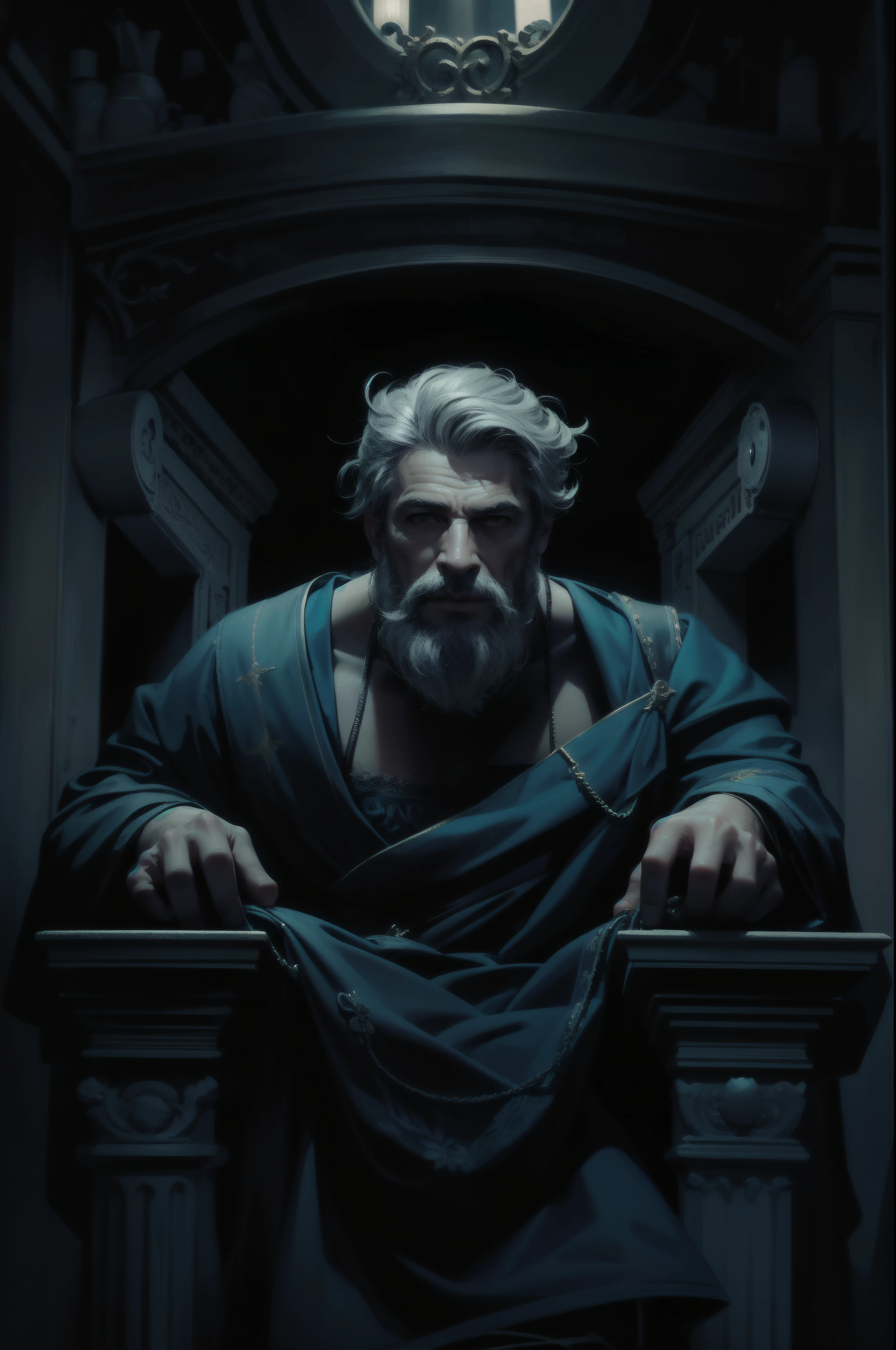 A detailed realistic Greek man wearing a ghostly toga, fundo neutro, fotorrealista, Jantar de cinema atencioso, super detalhada, Hiper realista, luzes brilhantes, 8 mil