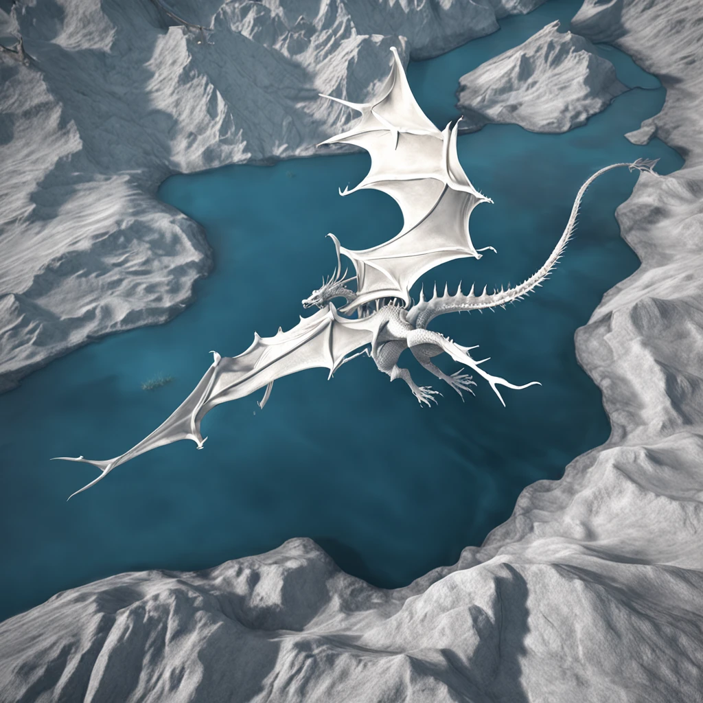 (Close up, Aerial view)1 White Dragon, Lakes and water, Best quality, Masterpiece, 超高分辨率, (photograph realistic:1.4), surrealism, Dream-like,fusionart, Shadowdancer, shadow magic, darkness control, stealth, shadowstep, umbral spells, hidden blade,