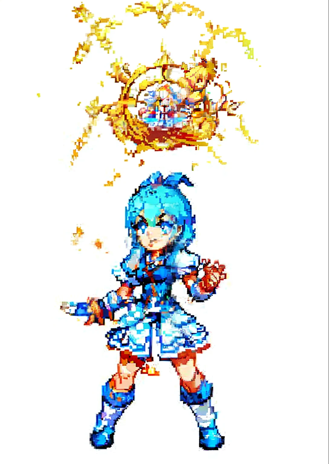 Anime characters with a sword and a hat on white background, a sorceress casting a ice ball, Ice Mage, Female protagonist 👀 :8, touhou character, crystal maiden, final fantasy tactics character, mana in the air, epic mage girl character, Ashe, Official artwork, offcial art, official character art, Pose(lifting left arm + cheerfulness), cheerfulness!!!