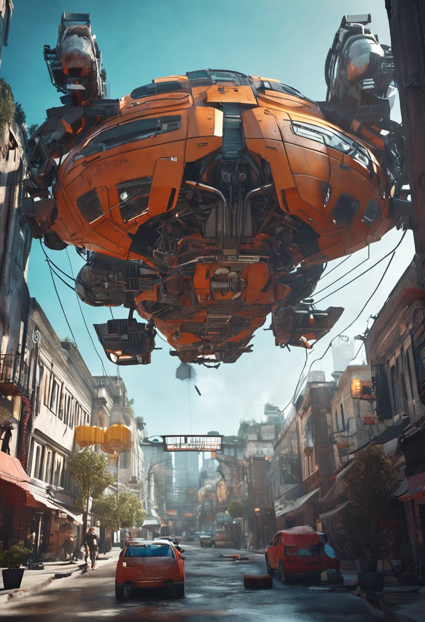 Cyberpunk Airship Combat Robot, Highly detailed, Futuristic, ultra realistis, ray traced, unreal render, HDR, Octane Render, 4k, vray