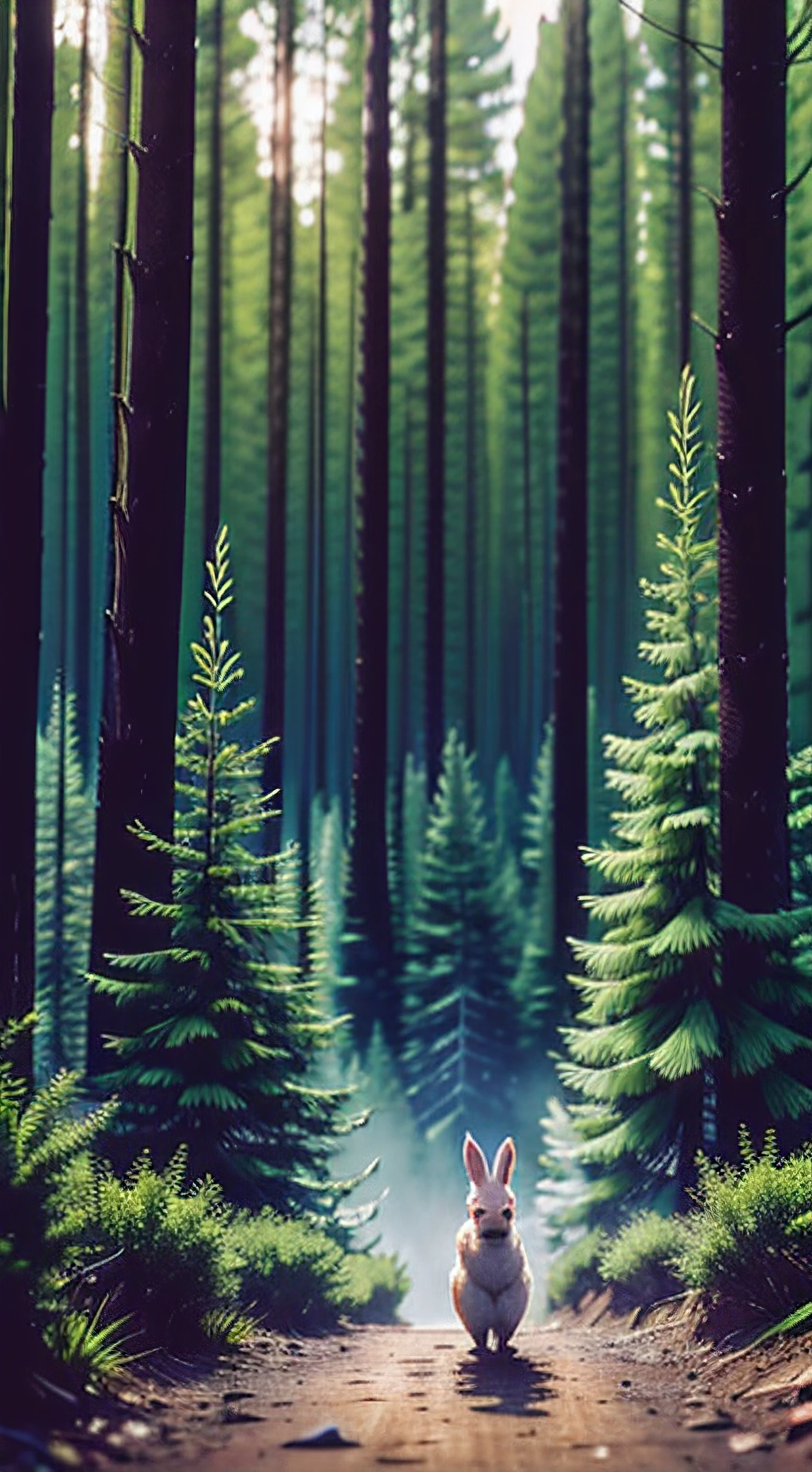 In the forest，There are tall pine trees，There are flowers，And a pack of little bunnies --auto