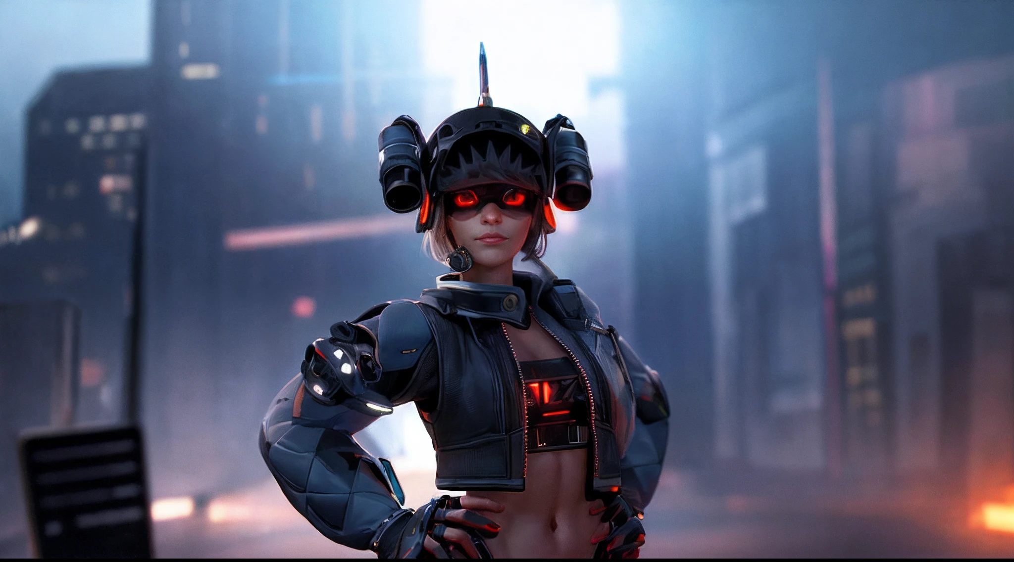 Alter the backdrop to incorporate a cyberpunk atmosphere without modifying the facial features. Enhance the image with an ultra-detailed 8k resolution, ((unrealistic)), ((cartoon)), digital art, (bad anatomy), deformed body parts, low quality, worst quality, ((bad hands)), blur