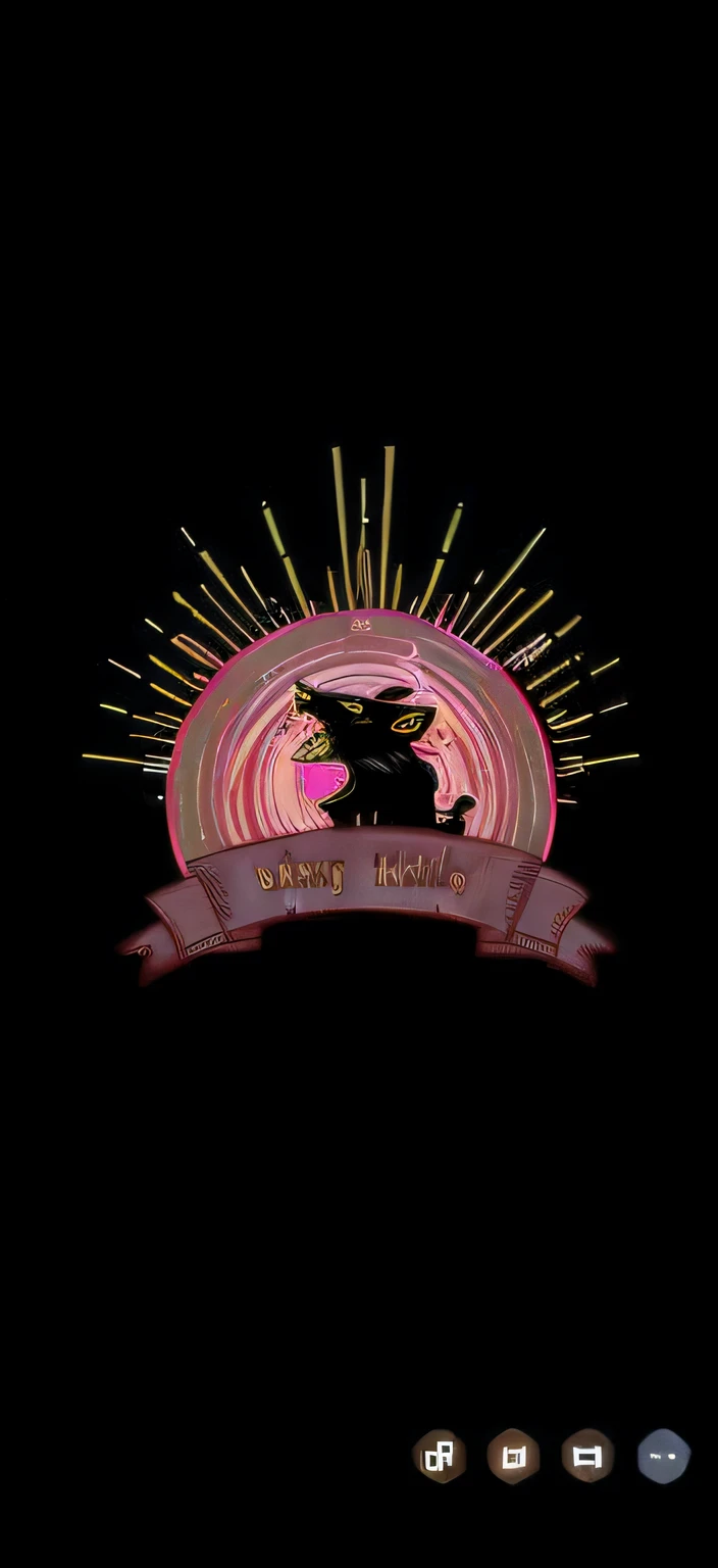 Black background with dog and banner with text,Heliosphere, Logo art, spellbook, Soft - lit, holy,fantasy