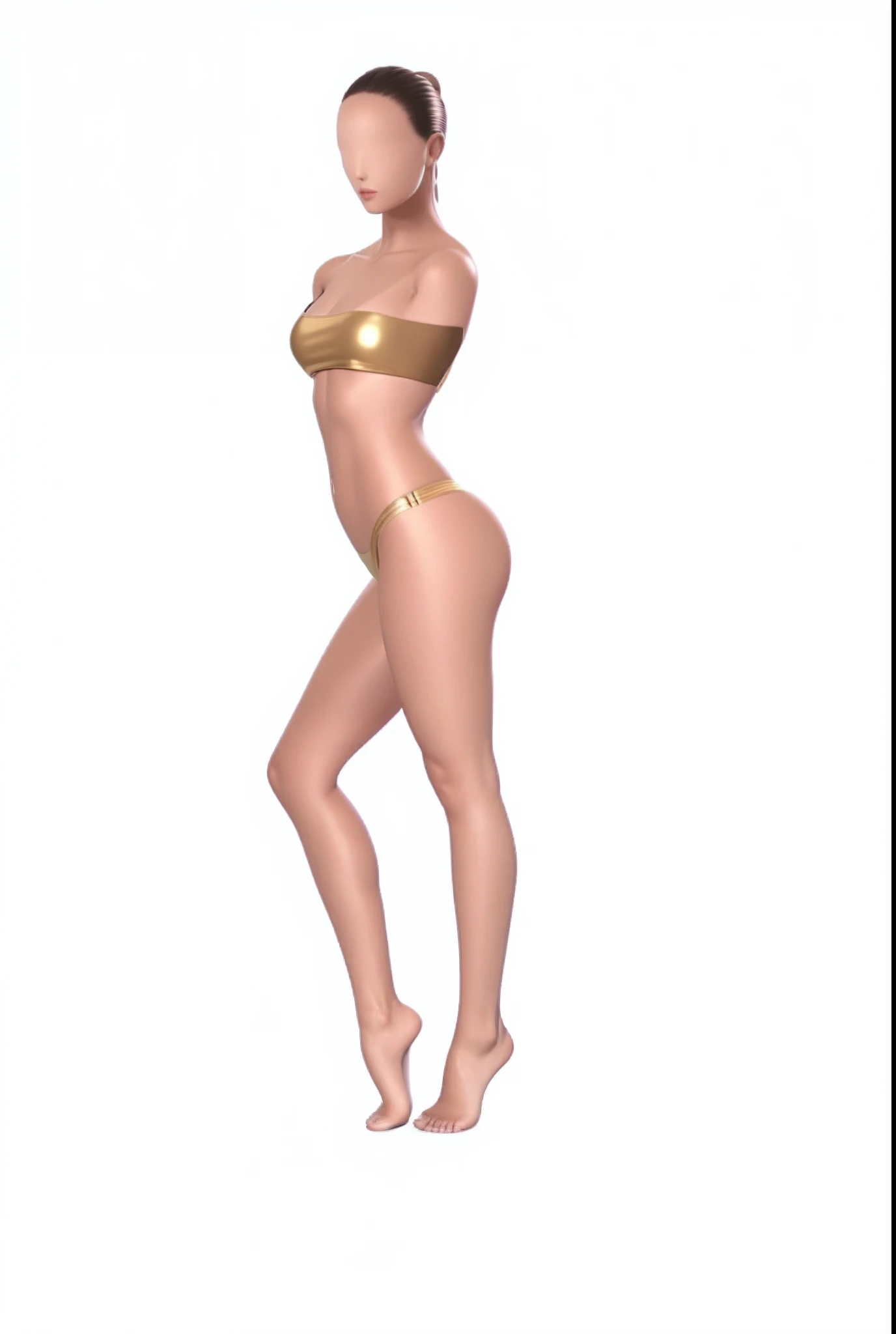 a close up of a woman in a bikini posing for a picture, 3 d render de um corpo feminino completo, corpo perfeito sombreado realista, corpo inteiro feminino, corpo perfeito fotorrealista, gold transparent bikini, Corpo Pinup, corpo inteiro feminino, corpo inteiro altamente detalhado, ethereal vaporous tan skin, figura magra feminina, corpo bonito da mulher, forma realista do corpo, Realistic bikini