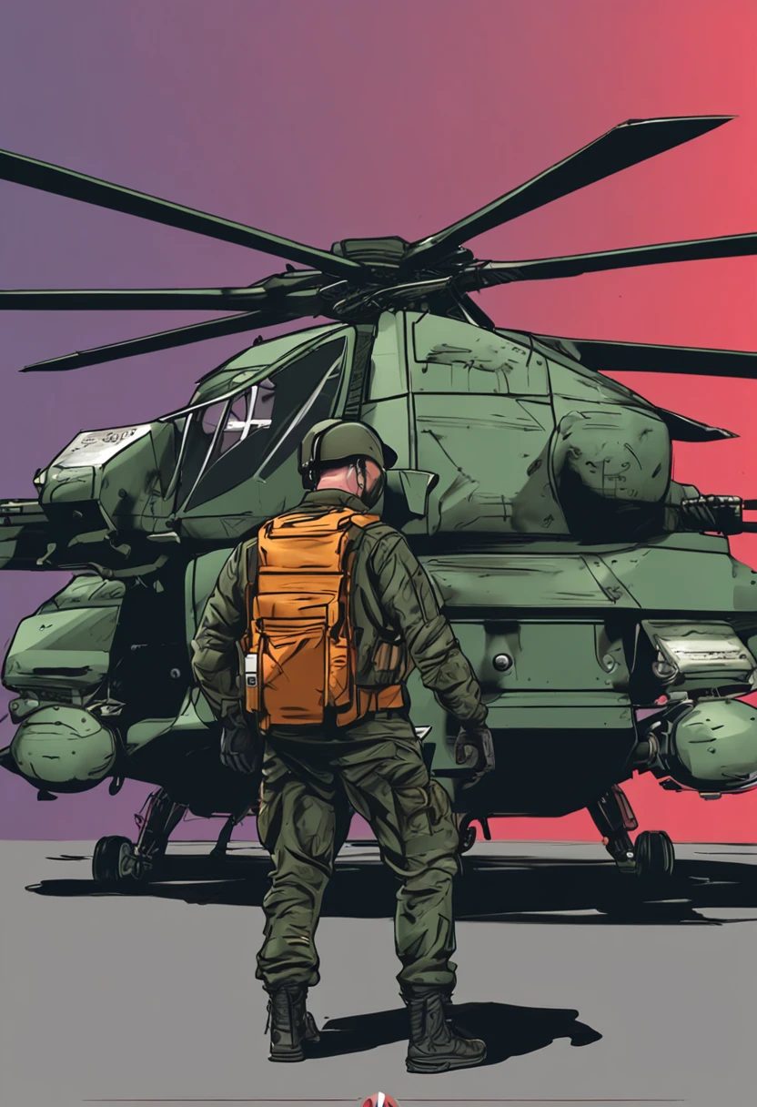 Military mechanic in front of helicopters