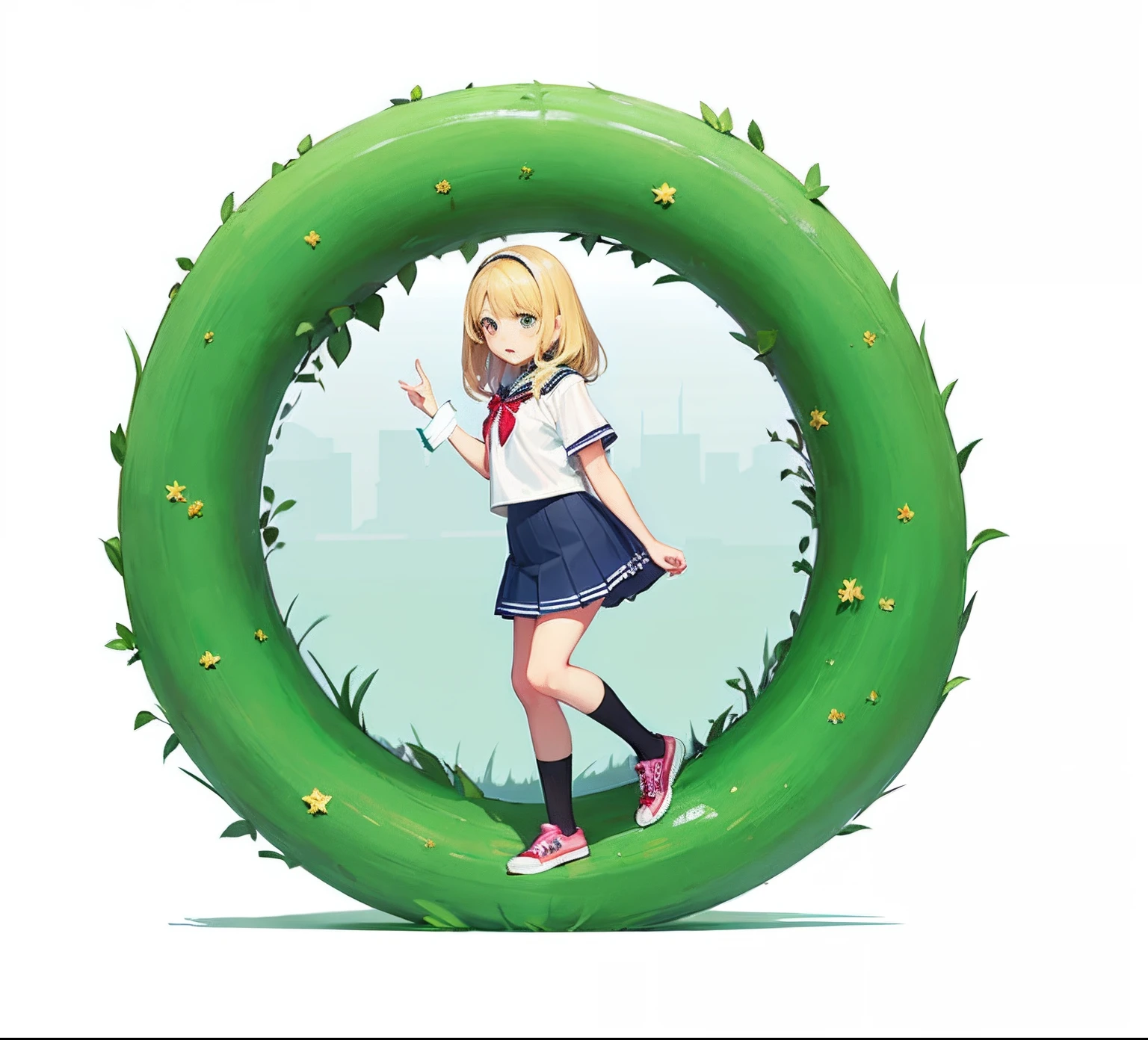 tmasterpiece,poster for,Ring tree background,Two-dimensional girl,Full body like,blond hairbl,friendliness,Student uniform,standing on your feet