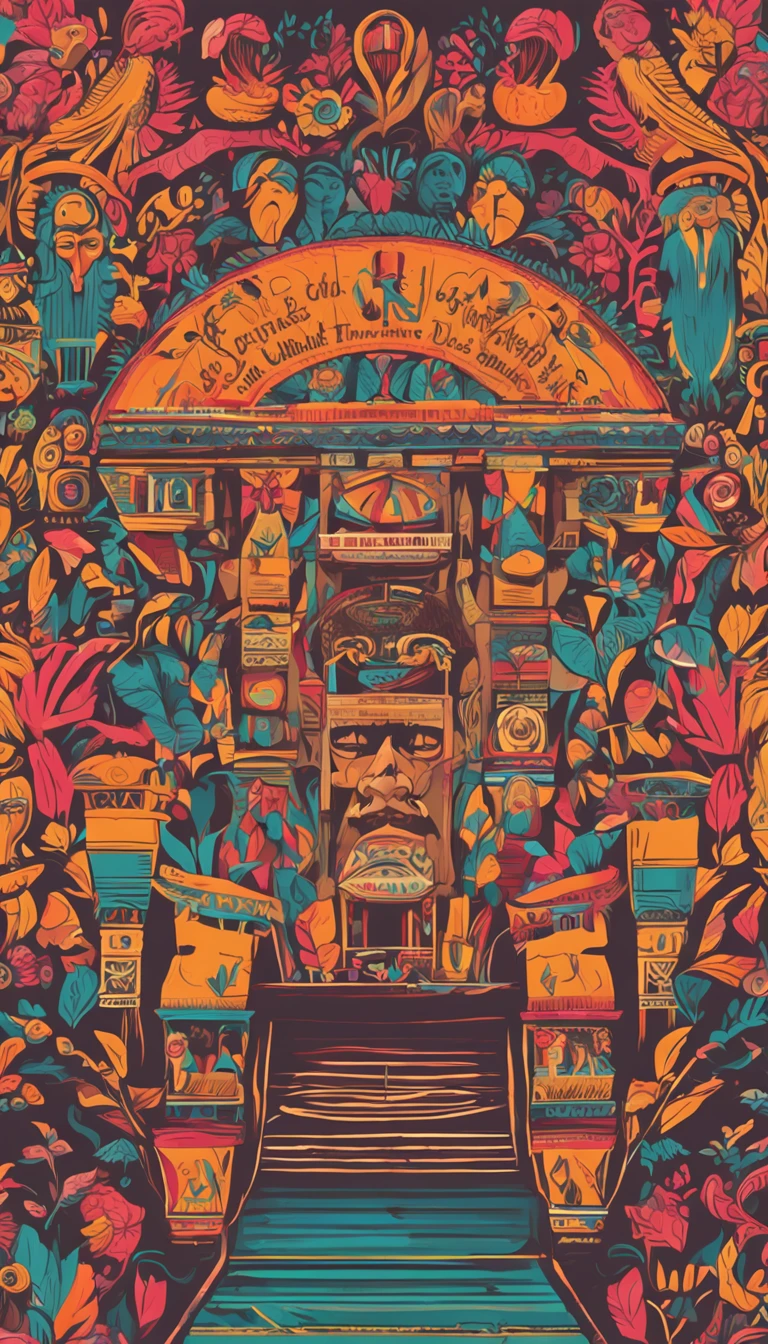 stage of a South American folk music festival in front of a large crowd, , realistic, intricate detail, cinematic, typography,