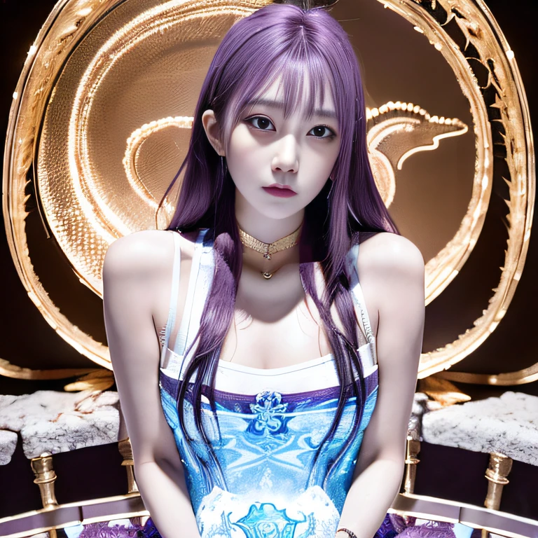 32K(tmasterpiece,k hd,hyper HD,32K)Long flowing bright purple hair,Autumn Pond,zydink, a color, Asian people (Kizi), (Silk scarf), Combat posture, looking at the ground, long whitr hair, Floating bright purple, Fire cloud pattern gold tiara, Chinese long-sleeved gold silk garment, Jump up(abstract ink splash:1.2), white backgrounid,Lotus protector(realisticlying:1.4),Bright purple hair,Smoke on the road,The background is pure, A high resolution, the detail, RAW photogr, Sharp Re, Nikon D850 Film Stock Photo by Jefferies Lee 4 Kodak Portra 400 Camera F1.6 shots, Rich colors, ultra-realistic vivid textures, Dramatic lighting, Unreal Engine Art Station Trend, cinestir 800,Long flowing bright purple hair