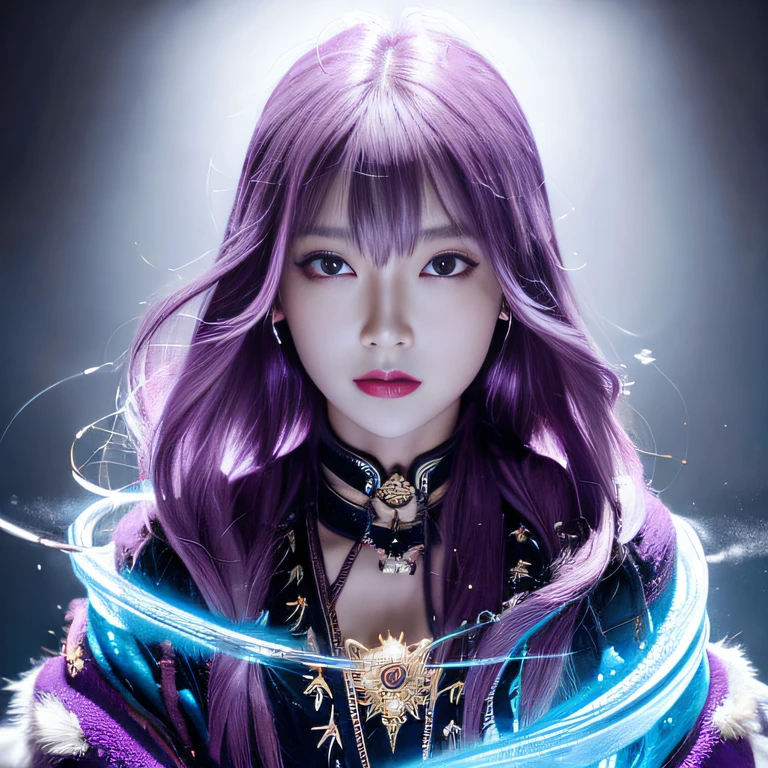 32K（tmasterpiece，k hd，hyper HD，32K）Long flowing bright purple hair，Autumn Pond，zydink， a color， Asian people （Kizi）， （Silk scarf）， Combat posture， looking at the ground， long whitr hair， Floating bright purple， Fire cloud pattern gold tiara， Chinese long-sleeved gold silk garment， Jump up（abstract ink splash：1.2）， white backgrounid，Lotus protector（realisticlying：1.4），Bright purple hair，Smoke on the road，The background is pure， A high resolution， the detail， RAW photogr， Sharp Re， Nikon D850 Film Stock Photo by Jefferies Lee 4 Kodak Portra 400 Camera F1.6 shots, Rich colors, ultra-realistic vivid textures, Dramatic lighting, Unreal Engine Art Station Trend, cinestir 800，Long flowing bright purple hair