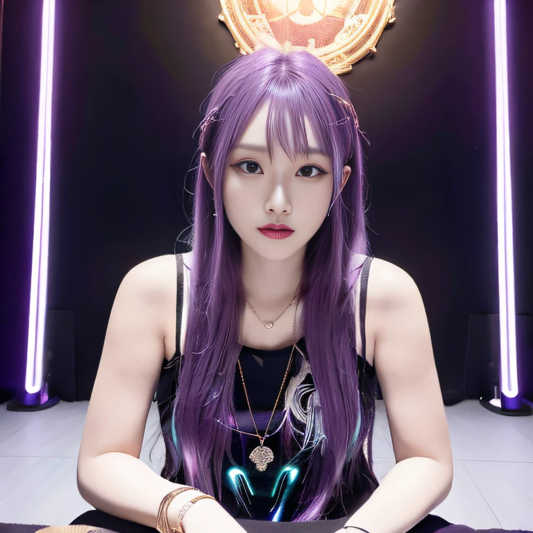 32K（tmasterpiece，k hd，hyper HD，32K）Long flowing bright purple hair，Autumn Pond，zydink， a color， Asian people （Kizi）， （Silk scarf）， Combat posture， looking at the ground， long whitr hair， Floating bright purple， Fire cloud pattern gold tiara， Chinese long-sleeved gold silk garment， Jump up（abstract ink splash：1.2）， white backgrounid，Lotus protector（realisticlying：1.4），Bright purple hair，Smoke on the road，The background is pure， A high resolution， the detail， RAW photogr， Sharp Re， Nikon D850 Film Stock Photo by Jefferies Lee 4 Kodak Portra 400 Camera F1.6 shots, Rich colors, ultra-realistic vivid textures, Dramatic lighting, Unreal Engine Art Station Trend, cinestir 800，Long flowing bright purple hair