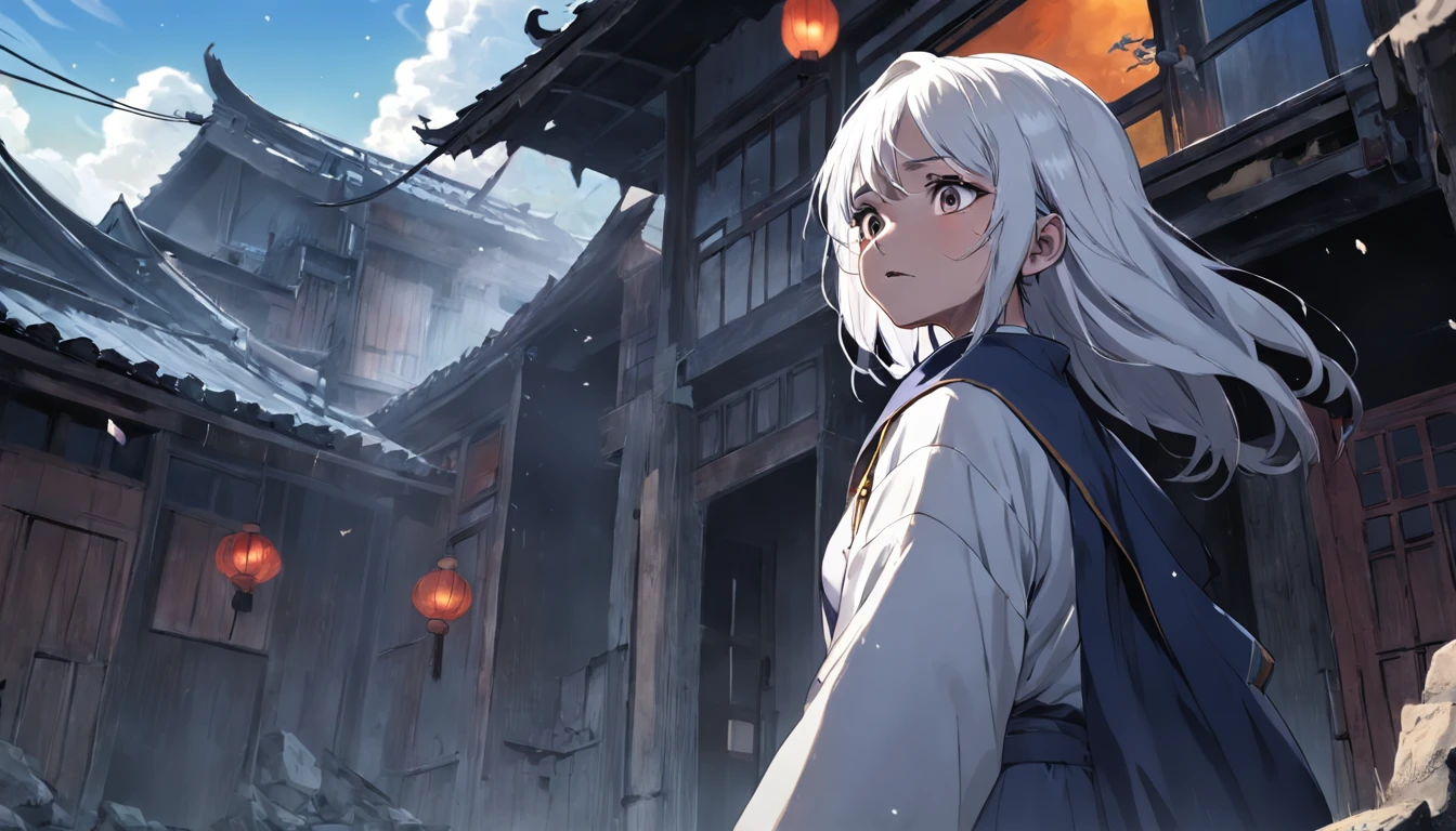 An old woman,Walk into the house with the bag,white haired Cangcang,The face is full of wrinkles,Doubts shocked,mystical aura, Dilapidated house, surreal atmosphere,(Chinese folk suspense, terroral, Supernatural comic book style),Dark movies, Dark night, hyper qualit,magical, mistic, siluette, hyper HD
