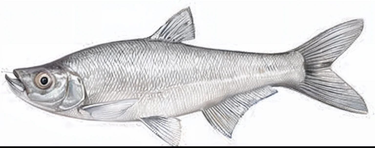 Drawing of a fish with a long tail and a large mouth, sharp foccus ilustration, cel shad, h. hydrochaeri, salmon, an illustration of, Fish, biological illustrations, mullet, drawn image, macoto takahashi, by Greg Rutkowski, by Greg Rutkowski, new species, longspear, purple mullet, ancient fish