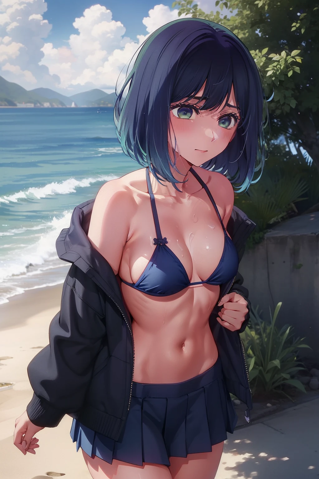 Akane Kurokawa,nackt,blaues Haar,nackt,hot,sexy,beautiful,Perfect Body,1girls,big boobs,Meisterwerk,Perfektes Gesicht,ausdrucksstarkes Gesicht,nackt,strand,bikini top,no jacket,short skirt,only bikini top,young,not tall,small tighs,short,18 years old,beach,big tits,lust,horny,wet,No Jacket,skinny,very horny,very lust full,Keine jacken,submissive,