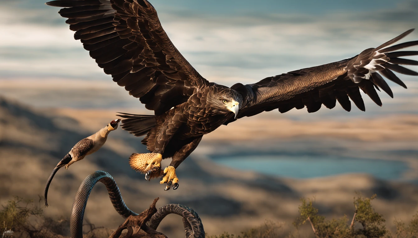 an eagle attacking a snake, a cobra esta com a boca aberta