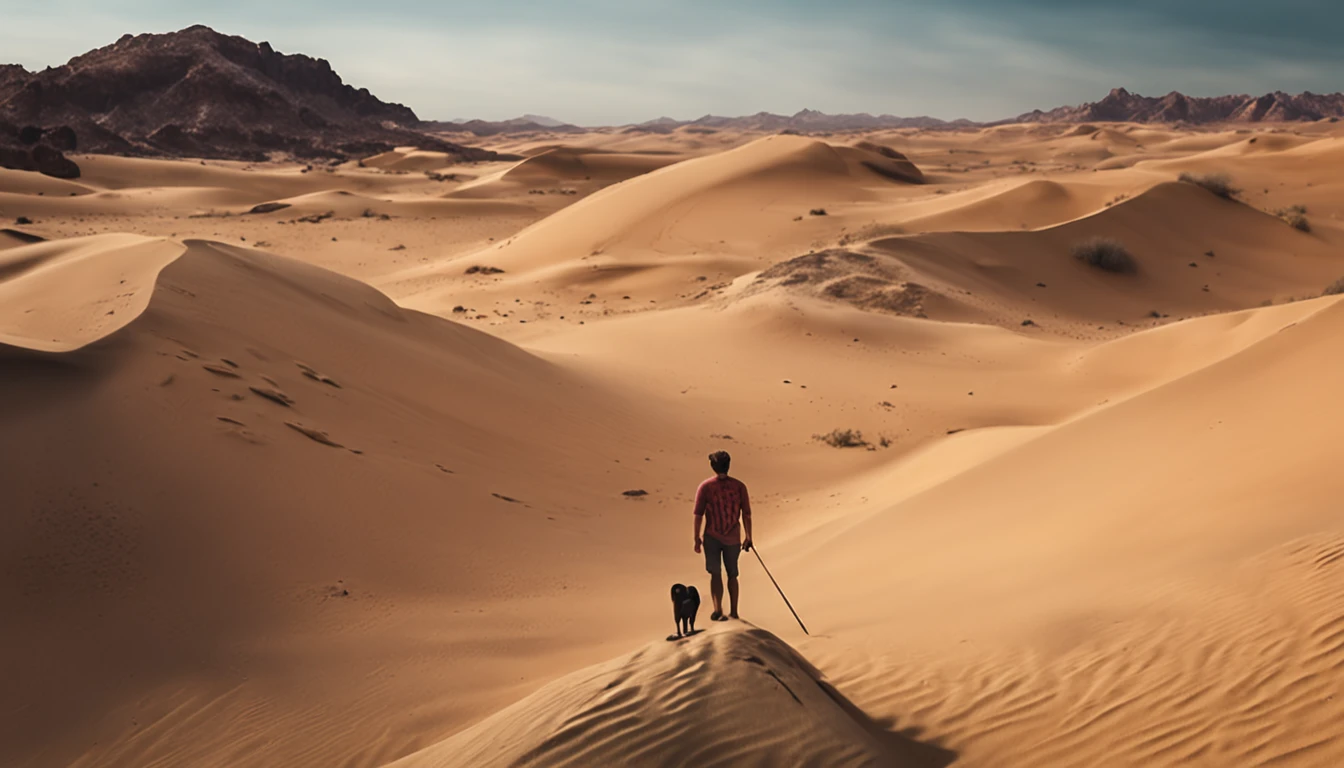 HOMEM VELHO, SENTADO NA AREIA, IN THE DESERT NEXT TO A CHILD, OLHANDO PARA AS ESTRELAS, A NOITE, realistico,