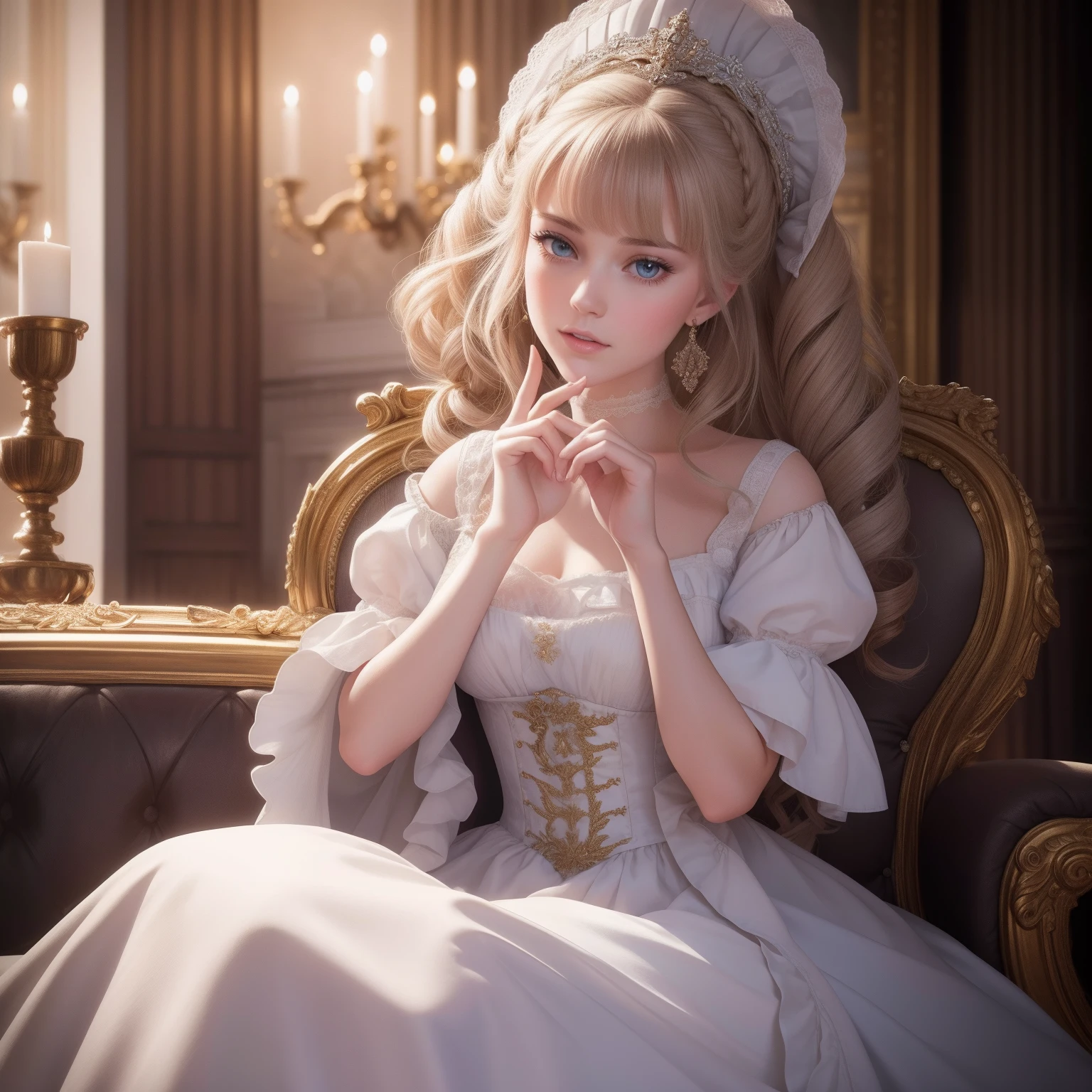 Highest Quality) , High quality(hiquality) etc ○○ detailed – ○○ details ultra detailed(Ultra-fine ) , Extremely detailed(Extremely detailed) , Finely detailed(Fine-grained) etc ○○ res – ○○ resolution ultra high res(超A high resolution) , very high res(hight resolution) etc Realistic – Realistic Photorealistic – photorealistic beautiful – beautiful 4k , 8K , 16K – 4K image quality , 8K , 16k distinct – clearly Best Aesthetic – Supremely Aesthetic ,Marie Antoinette,Palace of Versailles,medieval times,ue,((1girl in)),up hairstyle,French dress,((Ankle-length long dress)),rokoko,pannier,hoop skirt,((Perfect fingers))