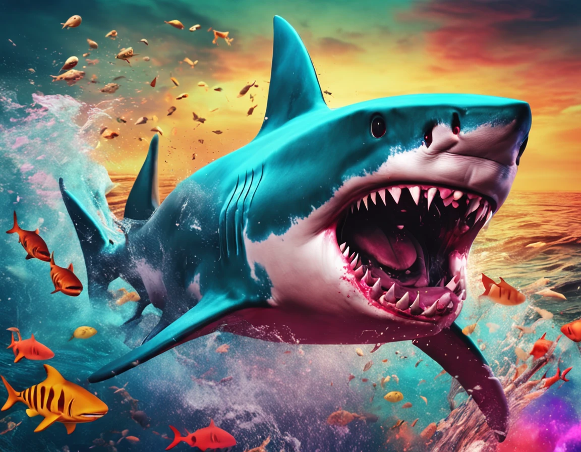 COLORFUL ANGRY SHARK 4K