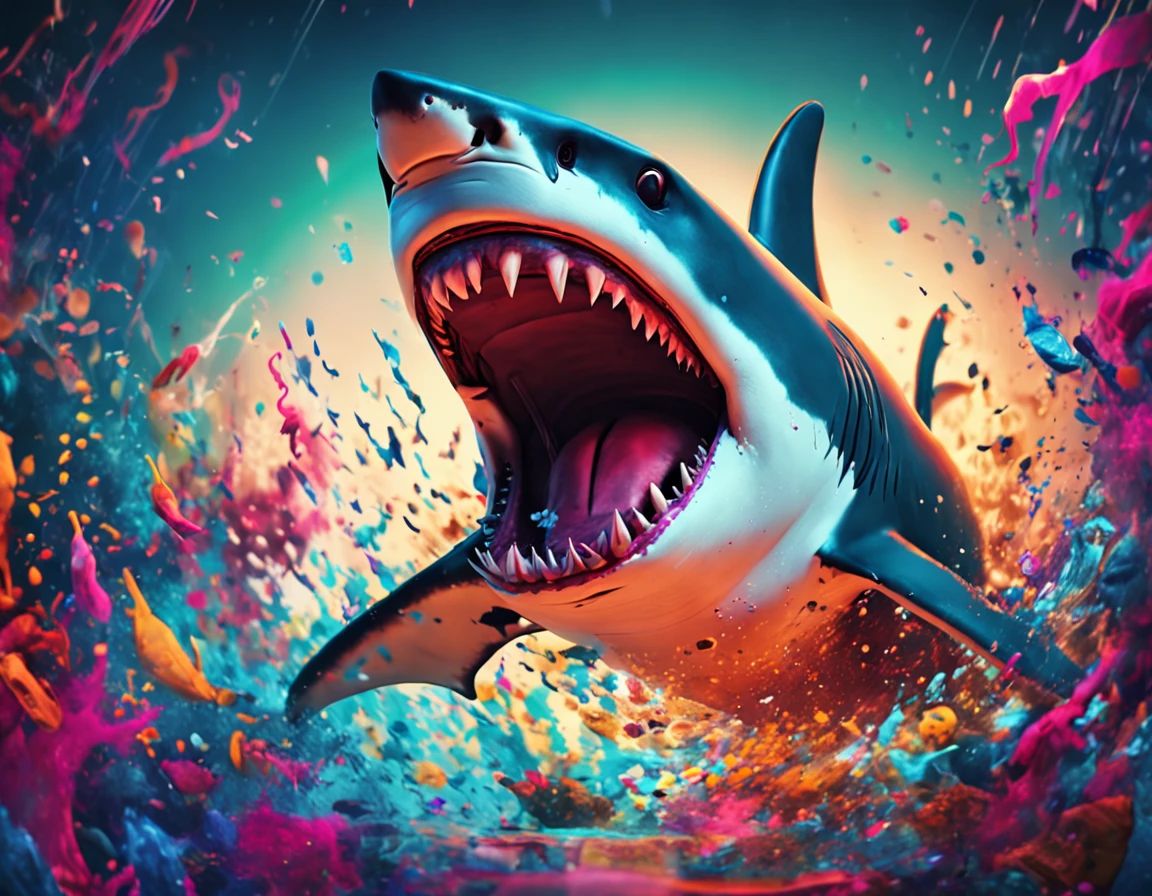 COLORFUL ANGRY SHARK 4K