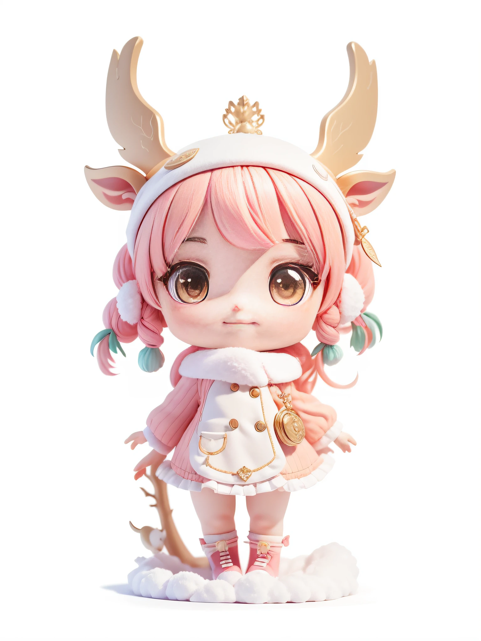 tmasterpiece,best qualtiy,Lots of detail,(full body:1.2),chibi,Animal Girl,baby pink hair,vivaciousness,Elk ears,Elk antlers,Elk Man,Elk tail,elk,largeeyes,ssmile,3Drenderingof,Q printmaking style